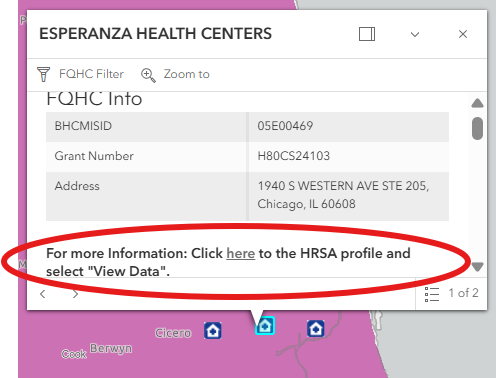 FQHC Popup - HRSA profile